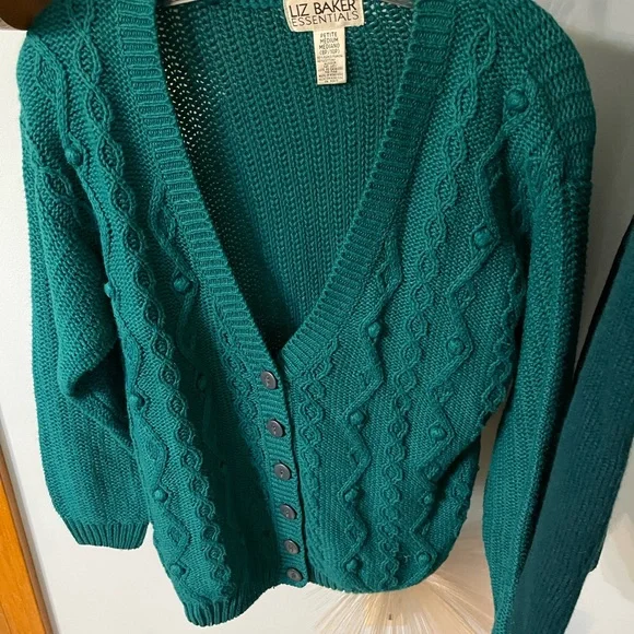 Liz Baker Teal Cardigan and Skirt Set. Size Medium - Picture 2 of 3